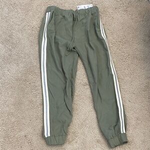 Zara Olive Green Track Pants with White & Silver Side Stripes